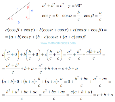 Right triangle. Law of cosines to the perimeter. Mathematics For Blondes.