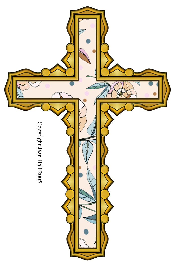 Pretty floral pattern on a Easter Christian Crosses outlined with gold 