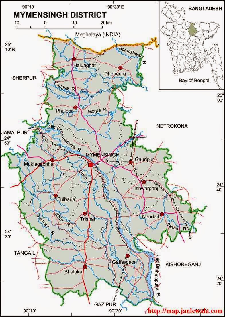 mymensing zila map of bangladesh