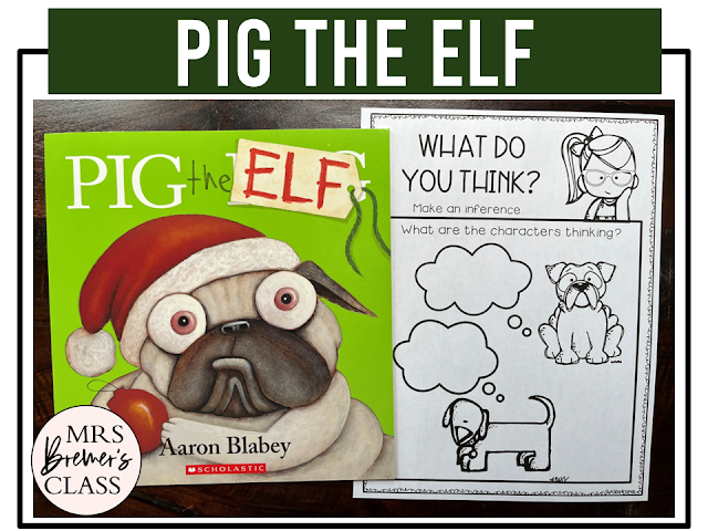 Pig the Elf book study activities unit with literacy printables, reading companion activities, and lesson ideas for Christmas in Kindergarten and First Grade