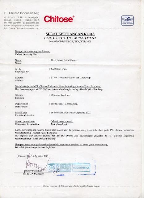 Contoh terbaru Surat Keterangan Kerja Perusahaan - MADINA 