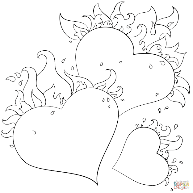 Click The Hearts With Flames Coloring Pages To View Printable Version Or  Color It Online Patible With Ipad And Android Tablets