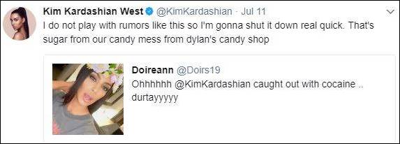 Kim Kardashian denies rumours on Twitter