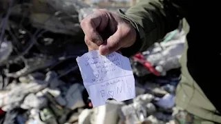 A Syrian lost 5 sons in the earthquakes and found his daughter's message under the rubble. What did you write? Nasser al-Wakaya kept his family safe during years of war, bombardment and airstrikes until an earthquake demolished their home Monday in Jindires in northwestern Syria, killing his wife and most of his children.  Rescuers managed to pull two of Nasser al-Wakaa's sons out of the rubble of a house in Jindires, Syria, overnight. Video footage showed the children bruised and covered in dust. Another child survived, but his wife and at least five of his children died.  Al-Wakaa sat amid the rubble and concrete blocks, mourning his wife and the rest of his children, cradling the clothes of one of the deceased.  He began to mutter the names of his sons, male and female, without mentioning their exact number, in despair and confusion.  "The house trembled. We are used to I mean. We are used to hitting the plane, we are used to a missile strike, a barrel will fall on you. We're used to it. But an earthquake means, this is God's command."  He added: "I said, Lord, but leave me one. I want only one of these children."  After the earthquake, al-Wakaa asked for help to save his sons, and learned that his sons, Faisal and Mohsen, had died.  The bodies of the eldest daughter Heba and her younger sister Israa were found. Heba was dead and her little sister was also dead in her lap. The body of another sister, Samiha was found nearby.  Al-Wakaa carried with him a scrap of paper written by his eldest daughter Heba in her handwriting in a notebook found buried under the rubble. Heba wrote: "Oh God, I entrust you with the most precious thing I have, so keep it for me, you are in the protection of God and in my heart, Abu Faisal (her father's nickname)."   Al-Wakaa later stood in a daze as one of his sons was buried in a mass grave containing many of the bodies of the victims of the disaster.  The city of Jindires on the Syrian side of the border with Turkey saw many homes destroyed and some partially collapsed in a rebel-held enclave.  A U.N. agency said 14 aid trucks arrived in northwest Syria on Friday, the first outside aid to reach an opposition-held area, one of the hardest hit by the quake.