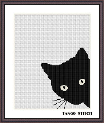 Black cat cute animals cross stitch pattern 2 pcs/set