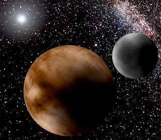 Pluto and its moon, Charon: An artist's impression.