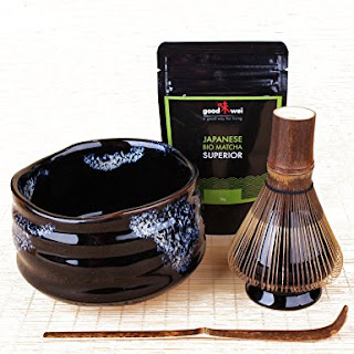 Japanese Matcha Tea Ceremony Set  Superior Ceremonial Grade Organic Japanese Matcha with Ceramic Bowl Bamboo Whisk and Scoop Kuro