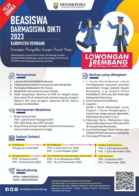 Beasiswa Dikti (Darmasiswa) Dindikpora Kabupaten Rembang Tahun 2023