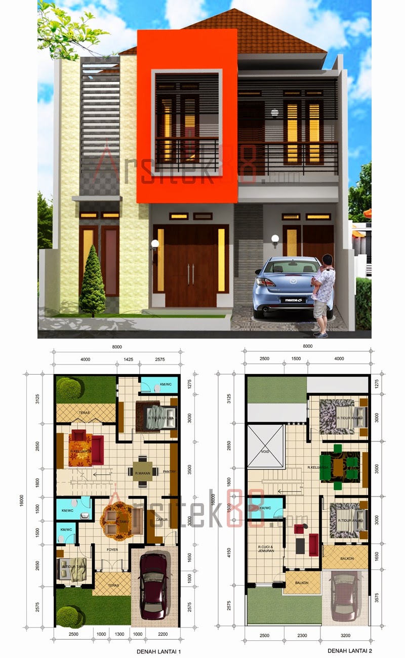 Denah Rumah Minimalis 2 Lantai Ukuran 8x10 Desain Rumah Minimalis