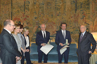 Sorrentino (second right) and the cast of La grande bellezza with president Giorgio Napolitano (right)