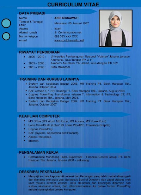 Contoh CV Kreatif,  Menarik, Baik, Resmi dan Benar dalam Bentuk Format Word  Doc