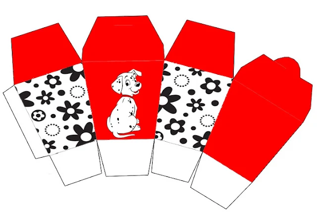 101 Dalmatians in Red and Black, Free Printable Chinese Take Away Box