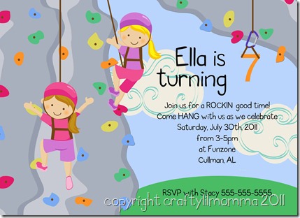 girls climbing wall invitation