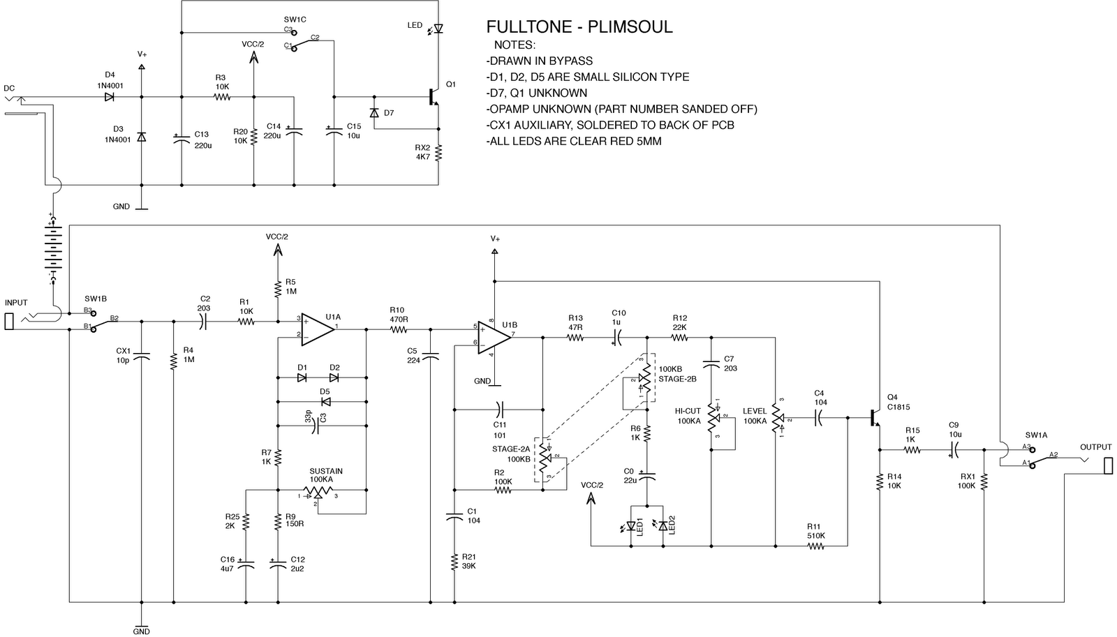 Plimsoul Schematic, As You Can See The Dual Ganged Pot Simultanously Increased The Gain In The Second Opamp Stage While Lowering The Resistance In Series With Those Leds Used, Plimsoul Schematic