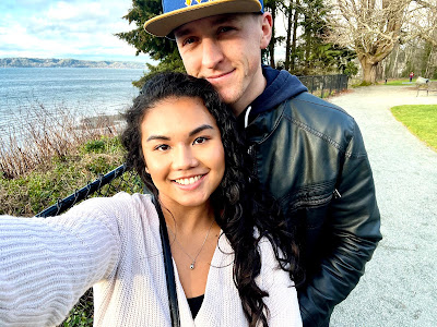 Joy and her fiance at Dumas Bay.