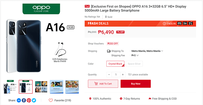 OPPO A16 3GB launches on Shopee Philippines, priced at PHP 6,999