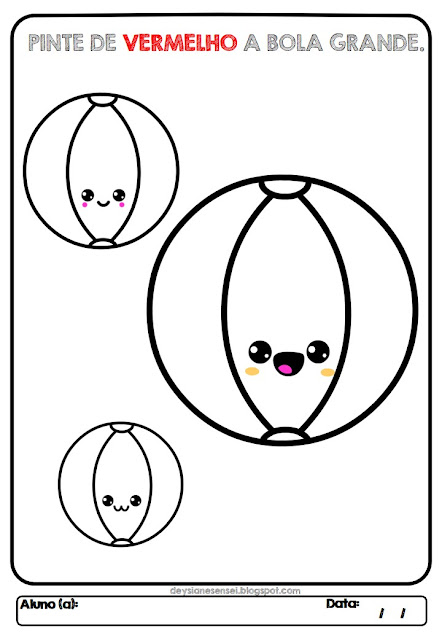 noções de matemática grande e pequeno, pinte a bola grande, educação infantil.