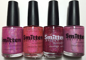 Smitten Polish Christmas In Stars Hollow; pink comparison - Big Head Want Dolly, In October We Wear Pink, Her Name Was Rose, Frangipani