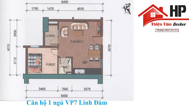 Thiết kế căn 1 phòng ngủ VP7 Linh Đàm