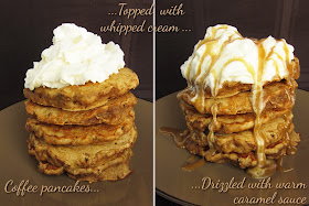 caramel latte pancakes before and after adding sauce