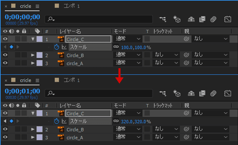 スケールのキーフレーム設定