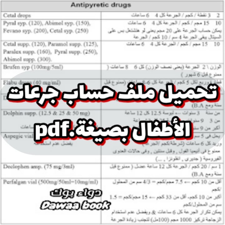 تحميل ملف حساب جرعات أدوية الأطفال باللغة العربية PDF