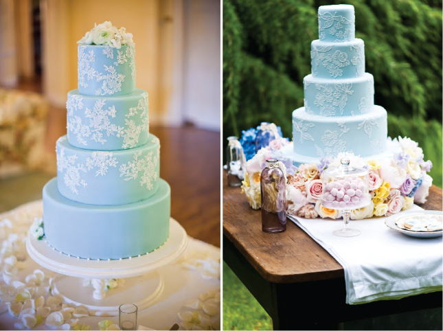 How lovely are this blue cakes with white lace They're also a great option