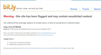 O Bit.ly alerta que o site foi marcado como fraude