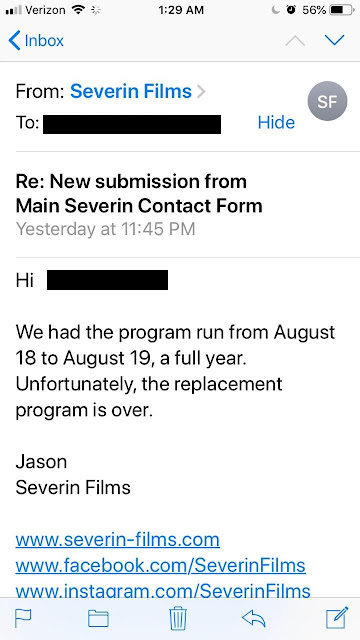 Jason from Severin Films' explains that THE CHANGELING replacement disc program is over.