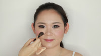 Asian Hooded Eyelids Makeup - Apply blusher on the apple of the cheek, blend out upward motion.