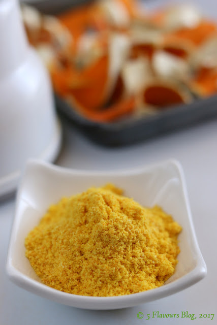 Orange Peel Powder, Close Up View, Square Dish