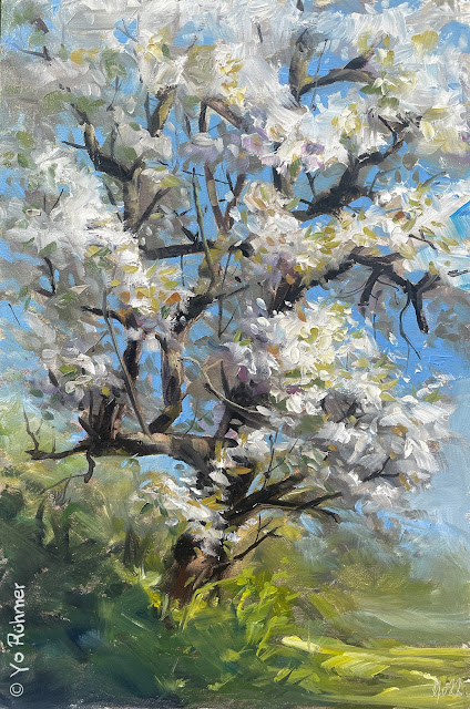 Kirschbluete gemalt Ölbild pleinairmalerei