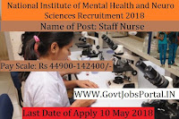 National Institute of Mental Health and Neuro Sciences Recruitment 2018–160 Staff Nurse