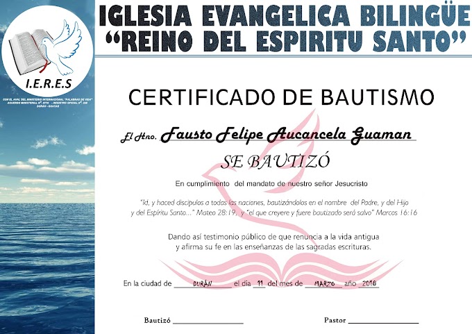 Certificado de bautismo en agua plantilla psd