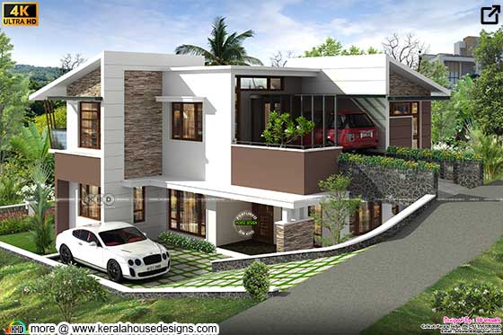 House design, which ground floor of the house  below road level and first floor on road level