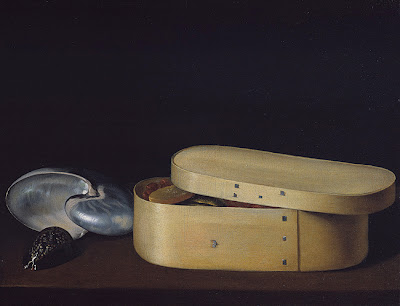    Still Life with a Nautilus, Panther Shell, and Chip-Wood Box, ca. 1630
Sébastien Stoskopff 