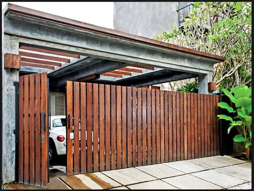 60 model  desain pintu  pagar  rumah  minimalis  terbaru  kayu 