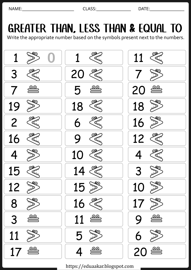 Greater Than Less Than Worksheet