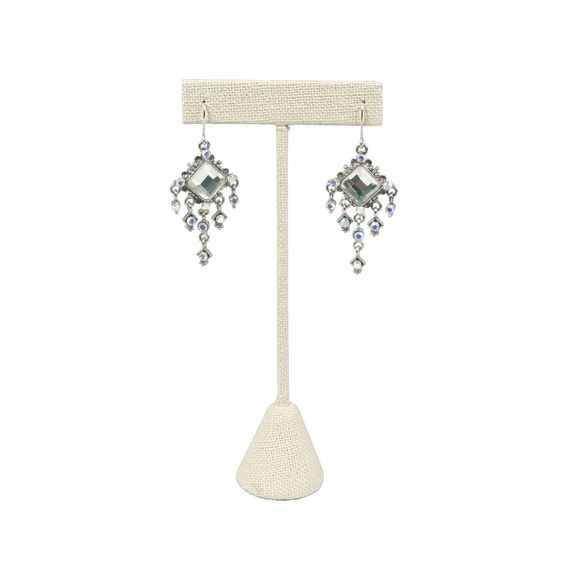 #ED-2402N-LE Medium Metal "T" Shape Earring Stand Burlap Linen