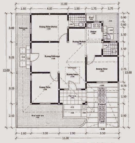  Gambar Denah Rumah Sederhana 1 Lantai 3 Kamar Tidur 