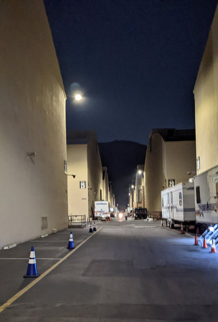 Walking between rows of soundstages at the Warner Bros. studio lot in Burbank, California...on October 7, 2022.