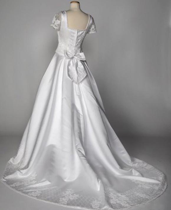 capped sleeve wedding dress. White Satin Wedding gown