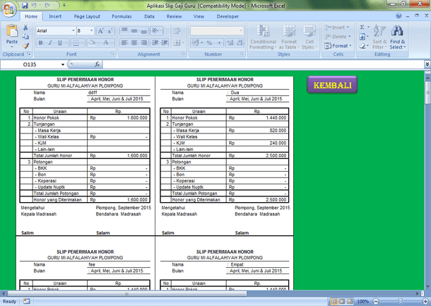 Aplikasi Slip Gaji Guru Format Microsoft Excel - Dokumen 
