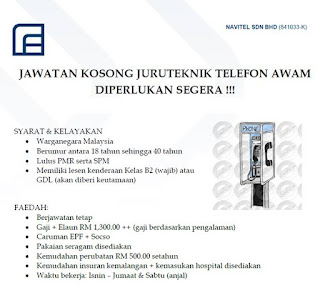 Juruteknik Telefon Awam Navitel Kerja Kosong