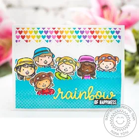 Sunny Studio Stamps: Coastal Cuties Human Rainbow of Happiness Heart Card by Mona Toth