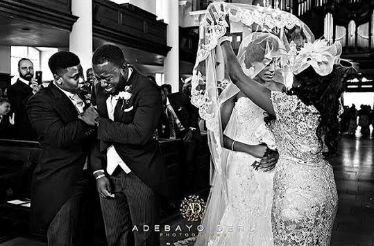 picture of black groom gabriel deku crying at his wedding in London