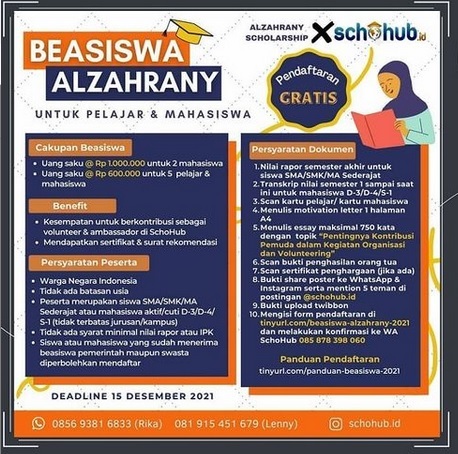 Beasiswa Alzahrany Deadline 15 Desember 2021