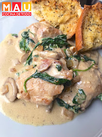 mau cocina de todo pollo con crema champiñones espinacas receta facil keto cetogenica