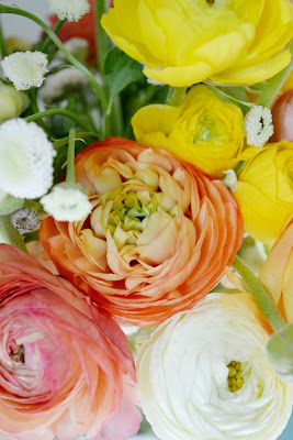 ranunculus, spring, flowers, bouquet, petals, peach, yellow