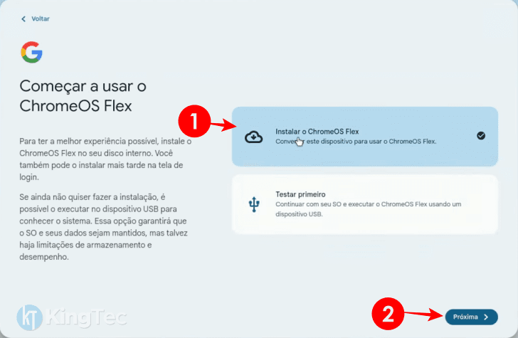 Opções de instalação do ChromeOS Flex